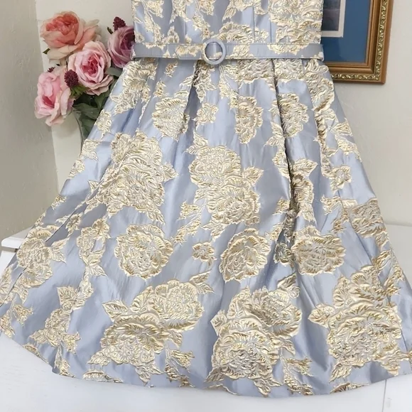 Metallic Golden Floral Dress Size 4 Formal Wedding Guest Party Prom - Picture 3 of 15